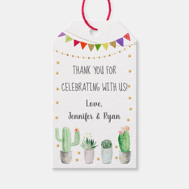 Guld Fiesta Cactus Baby Shower Tack Presentetikett (Framsidan)
