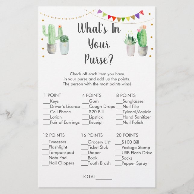 Guld Fiesta Cactus What's in your Purse Game (Framsida)