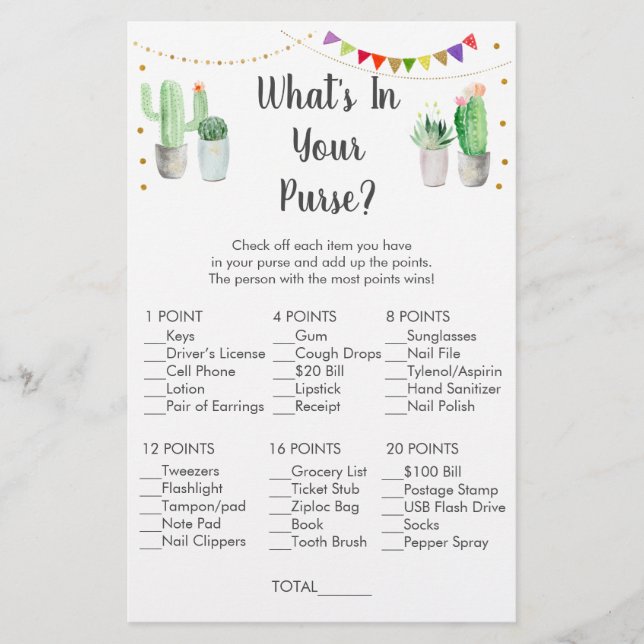 Guld Fiesta Cactus What's in your Purse Game (Framsida)