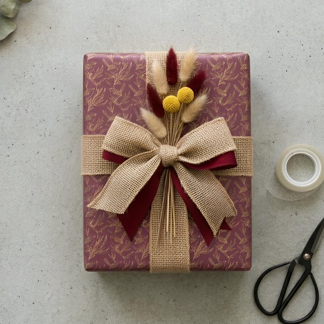 Guld filigran Art Deco | Fairy Wren djup Merlot Presentpapper (Styled Gift)