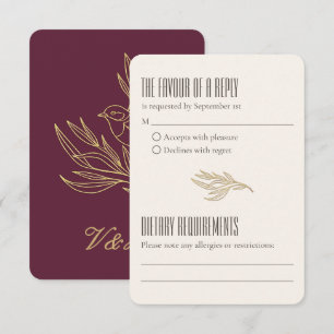Guld filigran Art Deco   Merlot Fairy Wren Bröllop OSA Kort