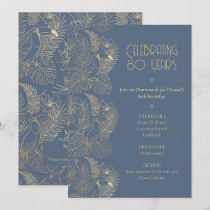 Guld filigransarbete Art Deco Tukan 80-årsdag Inbjudningar
