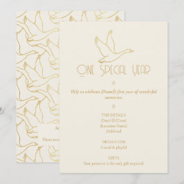 Guld Filigree Art Deco | Gås 1-årsdag Inbjudningar