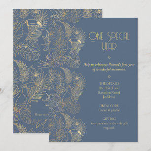 Guld Filigree Art Deco Tukan 1-årsdag Inbjudningar