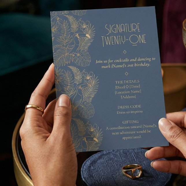 Guld Filigree Art Deco | Tukan 21-årsdag Inbjudningar (Lifestyle Shot)