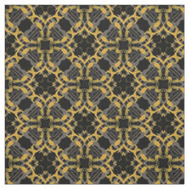 Guld Filigree Flowers & Black Grått Check Mönster Tyg