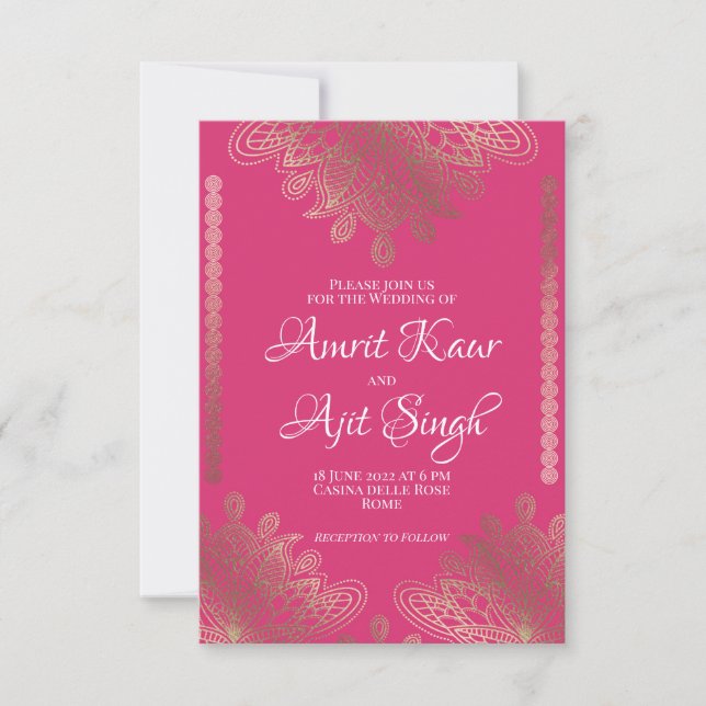 Guld Filigree Indian Inbjudningar (Framsida)