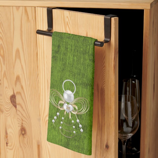 Guld Filigree-julängen av Joy Grönt Kökshandduk (Thirds Fold)
