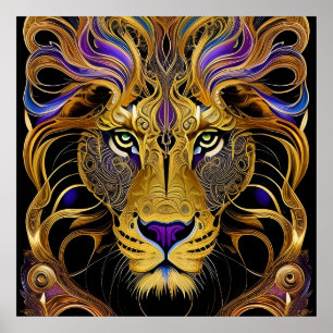 Guld Filigree Lejon Poster
