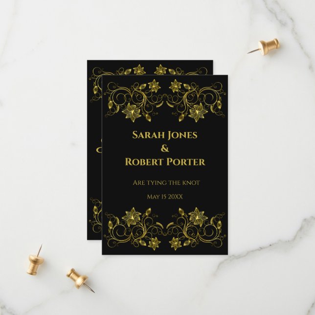 Guld Filigree och Script på svart bakgrund Spara Datumet (Fram/Back In Situ)