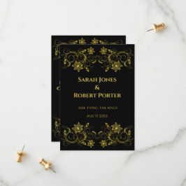 Guld Filigree och Script på svart bakgrund Spara Datumet