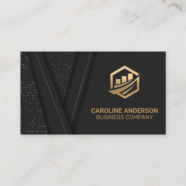 Guld Finance Icon | Black Luxury Background Busine Visitkort (Framsida)