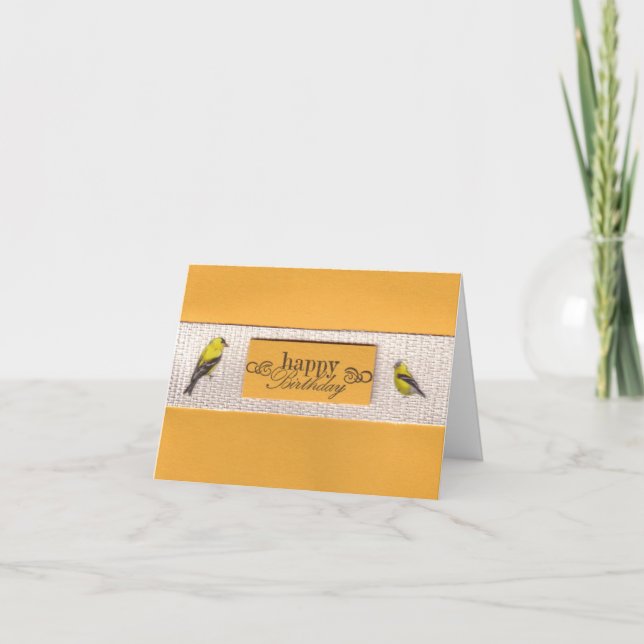 Guld Finches födelsedagskort Kort (Framsida)