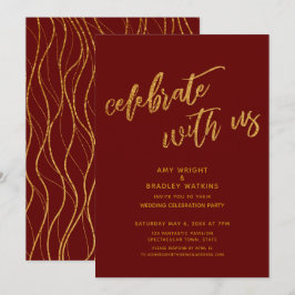 Guld Fira med Oss Burgunder Färgat Bröllopsfirande Inbjudningar