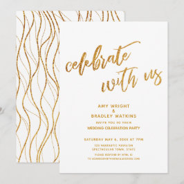 Guld Fira med oss Vita Bröllopsmottagning Inbjudningar