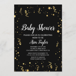 Guld Firande på Black Calligraphy Baby Shower Inbjudningar