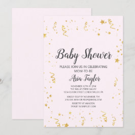 Guld Firande på Rosa Calligraphy Baby Shower Inbjudningar