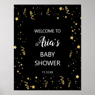 Guld Firande på välkomstskylt för Black Baby Showe Poster