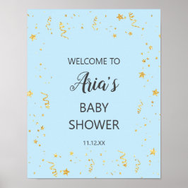Guld Firande på välkomstskylt för Blue Baby Shower Poster