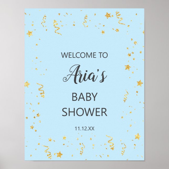 Guld Firande på välkomstskylt för Blue Baby Shower Poster (Framsidan)