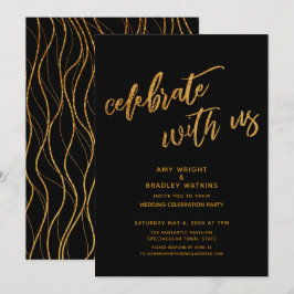 Guld Firar med oss Svart Bröllopsreception Inbjudningar