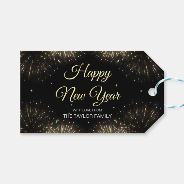 Guld Fireworks 2024 Gott nytt år Presentetikett (Framsidan (Horisontell))