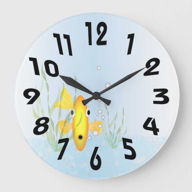 Guld Fish Bowl Clock Stor Klocka (Framsida)
