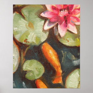 Guld Fish Koi Pond Vatten Lilies Poster