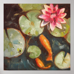 Guld Fish Koi Pond Vatten Lilies Poster