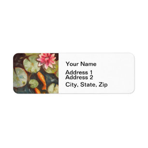 Guld Fish Koi Pond Vatten Lilies Returadress Etikett