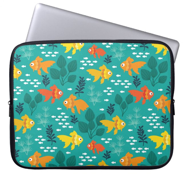 Guld Fisk i Aquarium Laptop Fodral (Framsidan)
