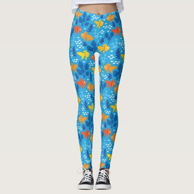 Guld Fisk i Aquarium Leggings (Framsida)