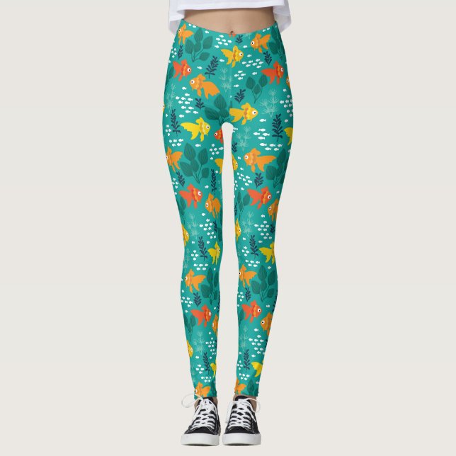 Guld Fisk i Aquarium Leggings (Framsida)