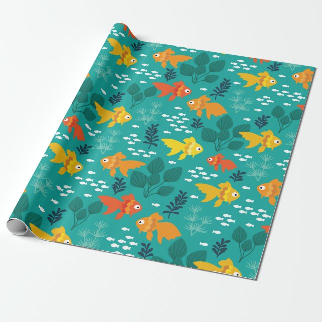 Guld Fisk i Aquarium Presentpapper (Utrullad)