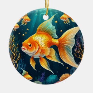 Guld Fisk i undervatten Julgransprydnad Keramik