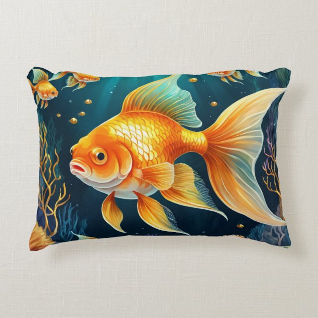 Guld Fisk i undervatten Prydnadskudde (Framsidan)