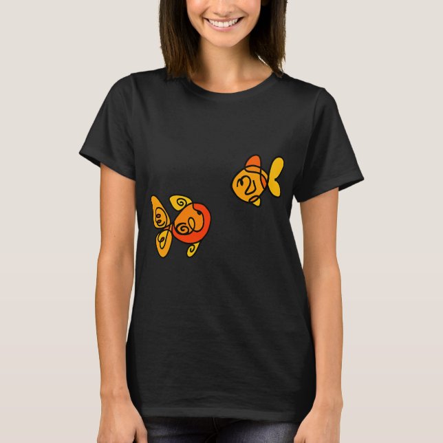 Guld fisk linjeteckning t shirt (Framsida)