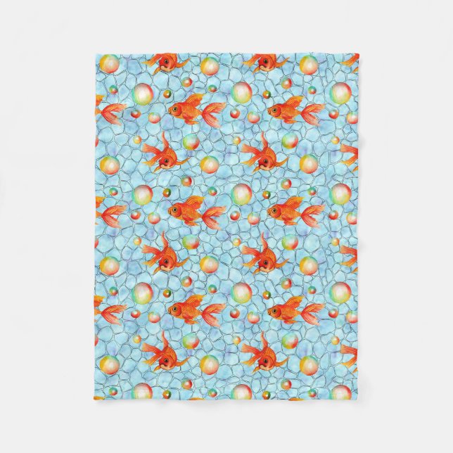 guld fiskar och tvålbubblor. fleecefilt (Framsidan)