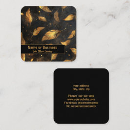 Guld-fjädrar på svart fyrkantigt visitkort