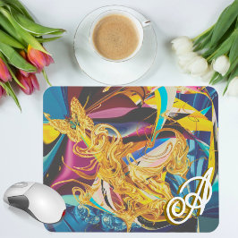 Guld Fjäril Antik Monogram Flytande Abstrakt Musmatta