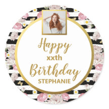 Guld fjäril Blommönster Glad födelsedag Foto