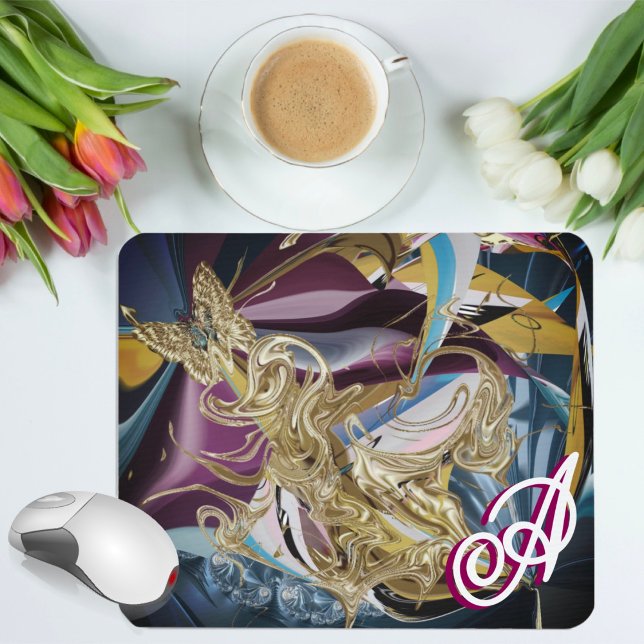 Guld Fjäril “Fog Like” Monogram Flytande Abstrakt Musmatta (Skapare uppladdad)
