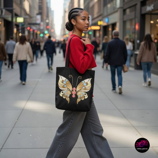 Guld-fjäril med armar tygkasse (Walking into the city like the main character 🦋✨)