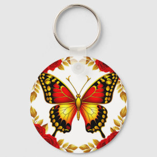 Guld Fjäril Med Rosor För Vardaglig Stil 🦋 Nyckelring