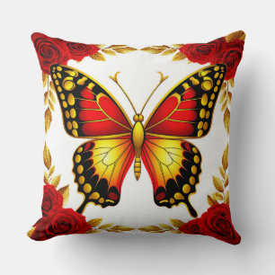 🦋 Guld Fjäril Röda Rosor Lyx Hemstil ✨ Kudde