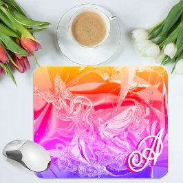 Guld Fjäril Rosa Monogram Flytande Abstrakt Musmatta