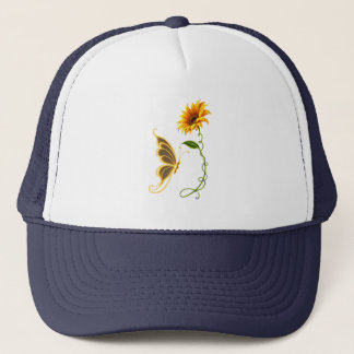 Guld Fjäril Solros Botanisk Blomma Natur Keps
