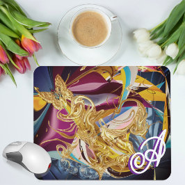 Guld Fjäril Vintage Monogram Flytande Abstrakt Musmatta