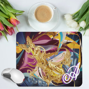 Guld Fjäril Vintage Monogram Flytande Abstrakt Musmatta