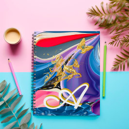 Guld Fjärilsblomma Monogram Förvätskad Abstrakt Anteckningsbok